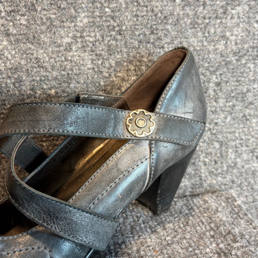 Fidji Womens 8.5 EU 39Gray Leather Criss Cross Strap Mary Jane Pump Heels - Picture 5 of 10